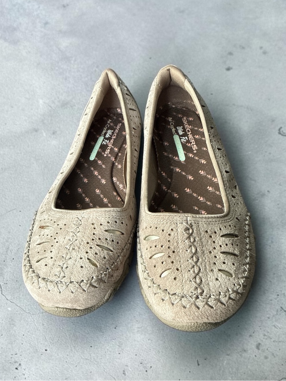 Skechers Relaxed Fit Memory Form Wide Fit Taupe Slip-On Perforated Moccasin Flat